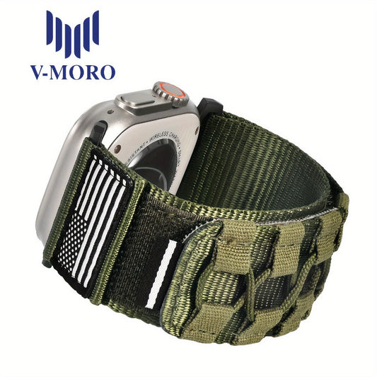Rugged Nylon Apple Watch Band Men Sport Loop Soft Woven Adjustable Hook Loop Strap Compatible with Apple Watch Ultra 3 2 1 Series 1-11 SE 42mm 44mm 45mm 46mm 49mm Army Green Black Blue Orange Outdoor Hiking Gym