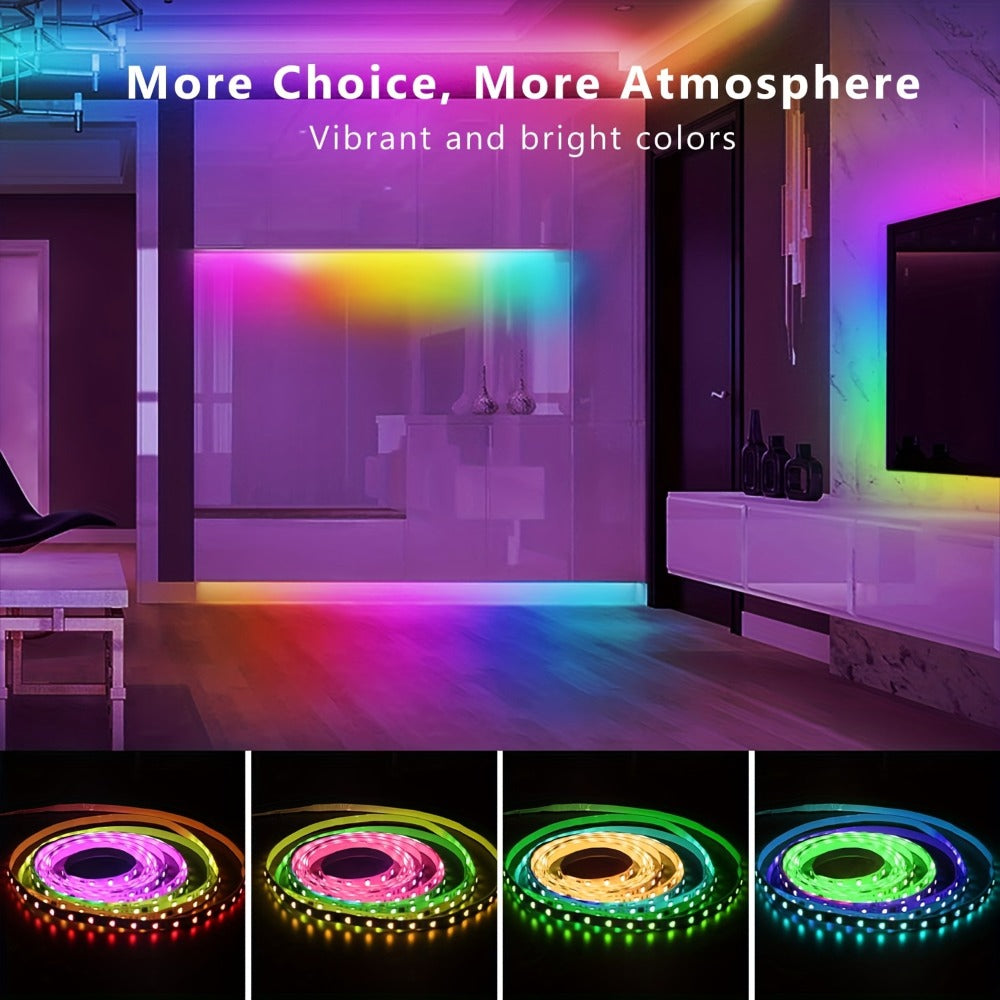 RGB LED Light Strip 50ft 100ft 130ft 16 Million Colors Music Sync – App & 24-Key Remote Control, Color Changing LED Strips for Bedroom, Game Room, Dorm & Party Decoration