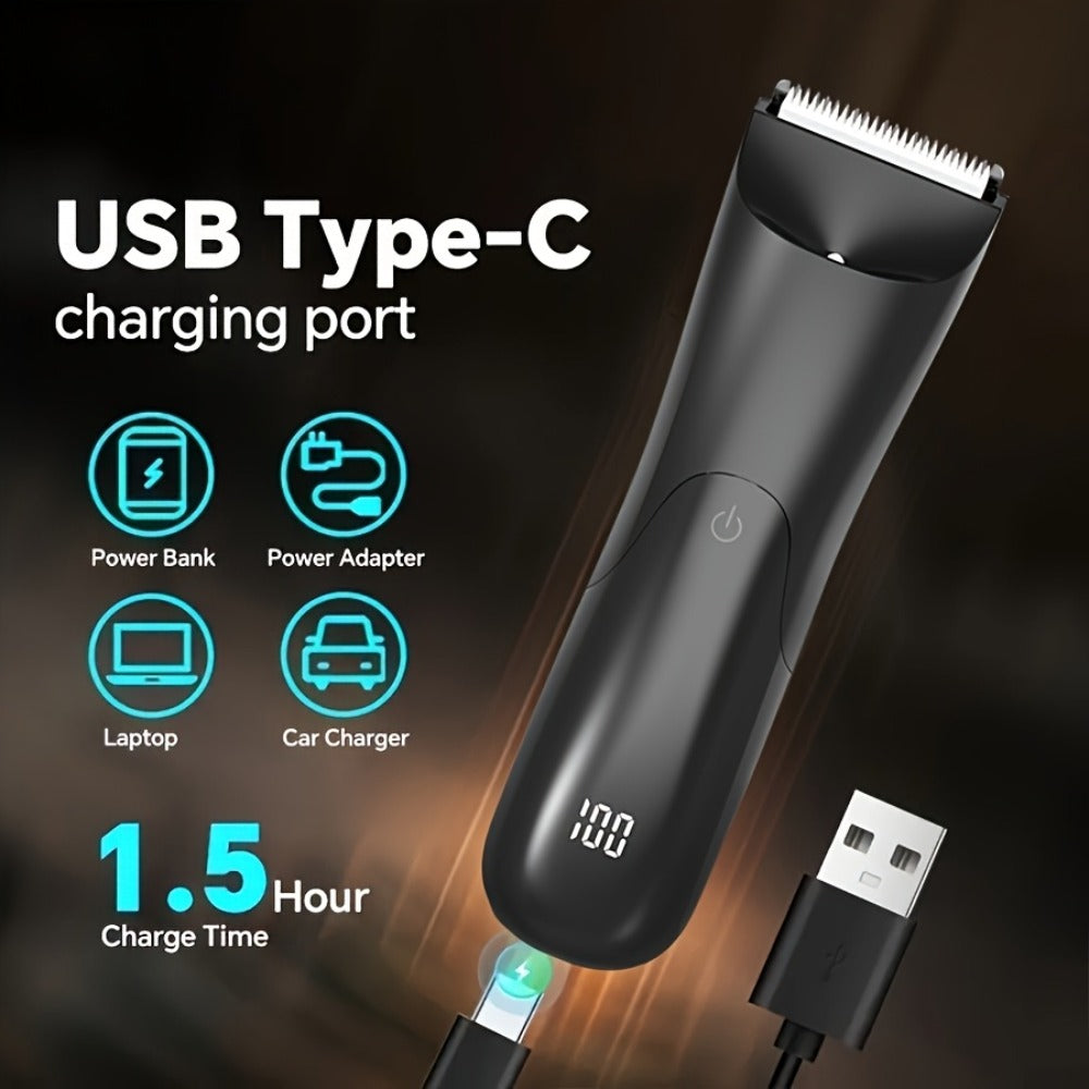 Ceramic Blade Groin Trimmer for Men USB Rechargeable Electric Body Hair Shaver Dry Wet Use 2 Protective Covers 500mAh Lithium Battery Pubic Chest Back Grooming Gift Valentine Father's Day