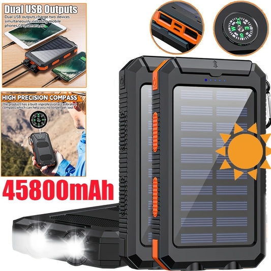 Solar Power Bank 45800mAh QC3.0 Fast Charging – Dual USB Portable Charger with LED Flashlight for Camping Hiking Travel Emergency, High Capacity Battery Pack for All Cell Phones & Devices