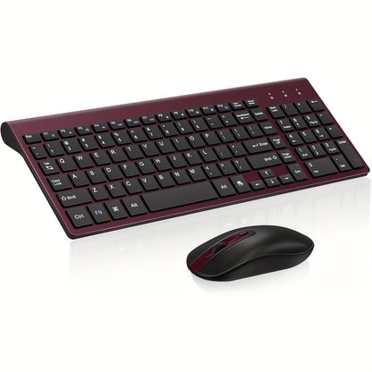 2.4G Wireless Keyboard and Mouse Combo Ultra-Thin Slim Full Size with Numpad Silent Keys Plug and Play USB Nano Receiver for Windows PC Desktop Laptop Home Office Blue Red