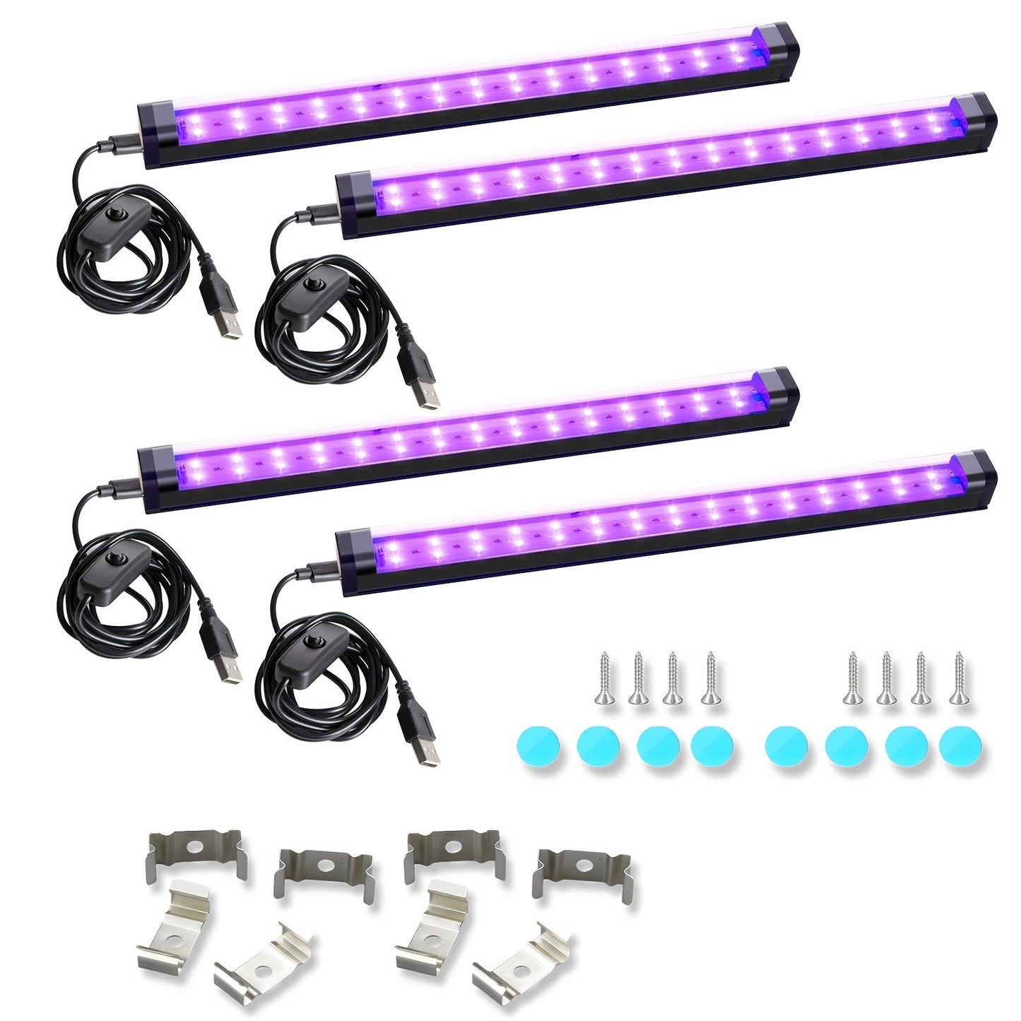 USB UV Black-Light Bar Set with Inline Switches, Mounting Hardware and 2-, 4-, 10-, 12- or 14-Pack Options