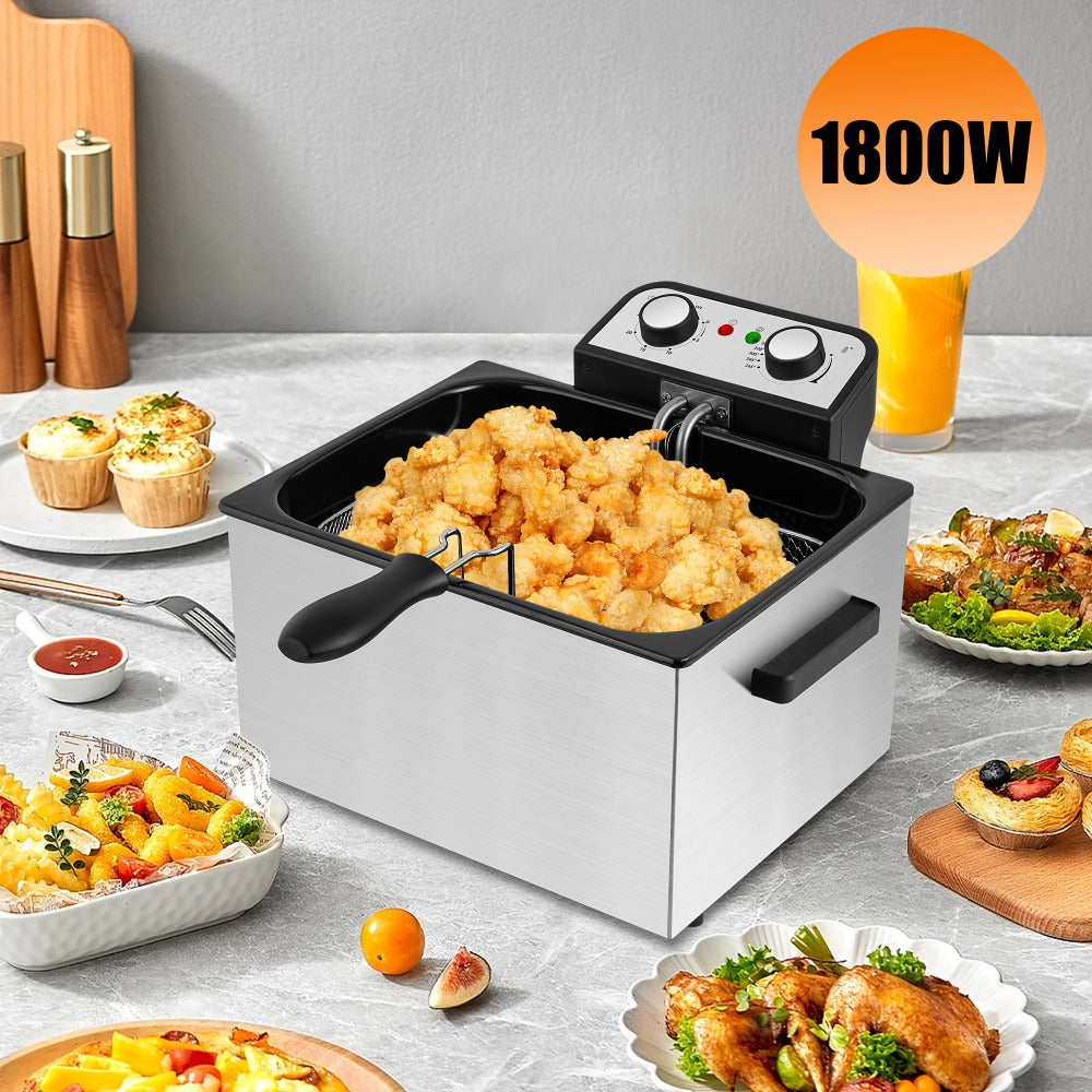 Black Stainless-Steel Deep Fryer with 1.5L to 6L Options, Enamel Inner Pot and Foldable Basket Handle