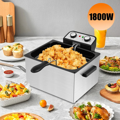 Black Stainless-Steel Deep Fryer with 1.5L to 6L Options, Enamel Inner Pot and Foldable Basket Handle