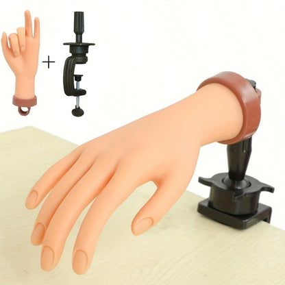 Flexible Nail Practice Hand Model with Clamp-On Desktop Stand, 10-Inch Pictured Hand and Swivel Base