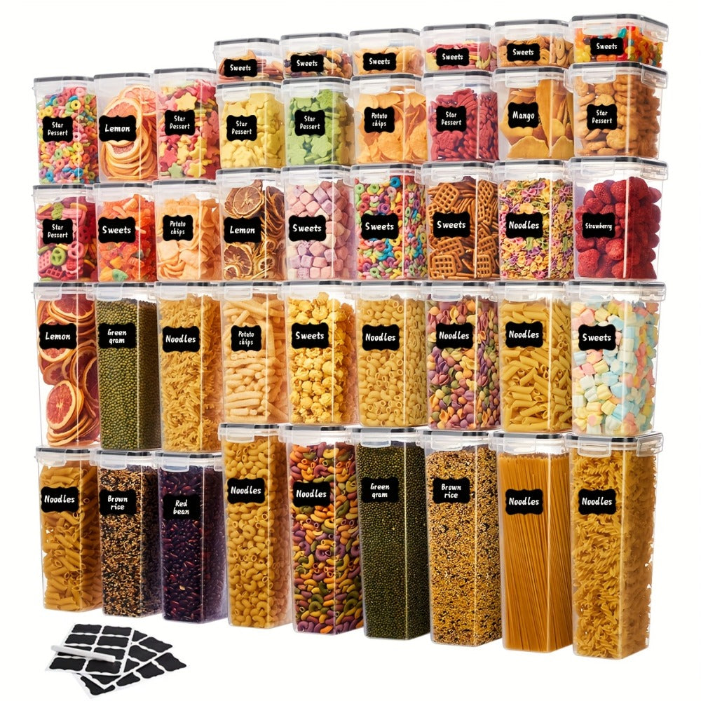 Airtight Food Storage Containers with Lids BPA Free Plastic Kitchen Pantry Organizer Set for Rice Cereal Pasta Flour Sugar Spaghetti - 6 14 18 30 48 60 84pcs Flip Top Seal Canister Set