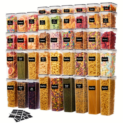 Airtight Food Storage Containers with Lids BPA Free Plastic Kitchen Pantry Organizer Set for Rice Cereal Pasta Flour Sugar Spaghetti - 6 14 18 30 48 60 84pcs Flip Top Seal Canister Set