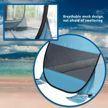 Pop-Up Beach Sun Shelter with 200 x 165 x 130 cm Interior, Six Stakes and Green or Blue Options