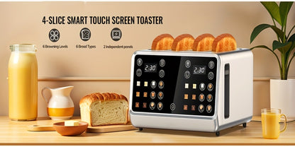 Four-Slice Touchscreen Toaster with Dual Independent Controls, Six Bread Modes, Six Shade Levels and Timer Displays
