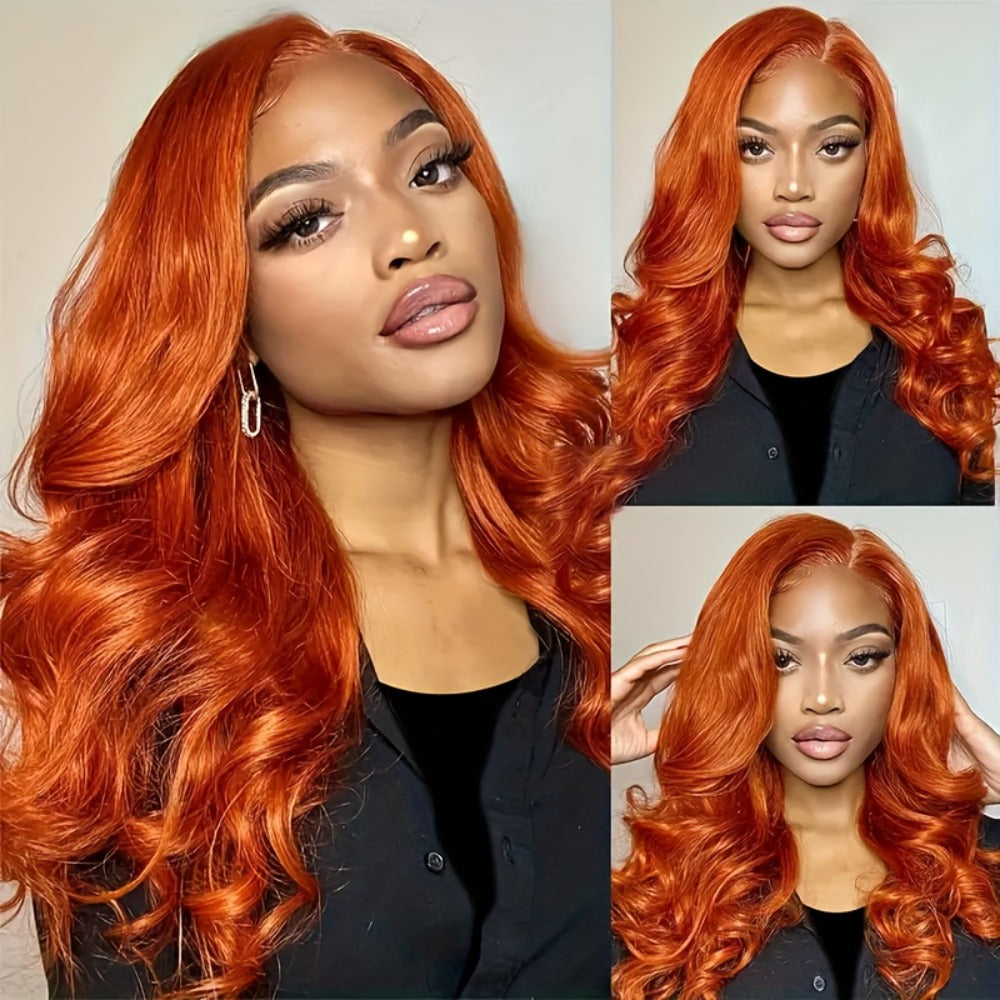 Ginger Orange Body Wave Bob Wig 4x4 Lace Front Human Hair 150% Density – Pre-Plucked Baby Hair Natural Hairline Colored Wig for Women Versatile Styling 14 20 Inch