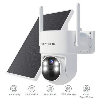 Solar PTZ Security Camera Outdoor 4K Wireless – 360° Pan Tilt Zoom, PIR Motion Detection Alarm, Full Color Night Vision, Two-Way Audio, SD & Cloud Storage, Easy Install WiFi Camera