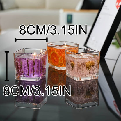 550g Floral Inlay Candle in Approximate 8 x 8cm Square Glass Jar, Single Wick and Two Styles