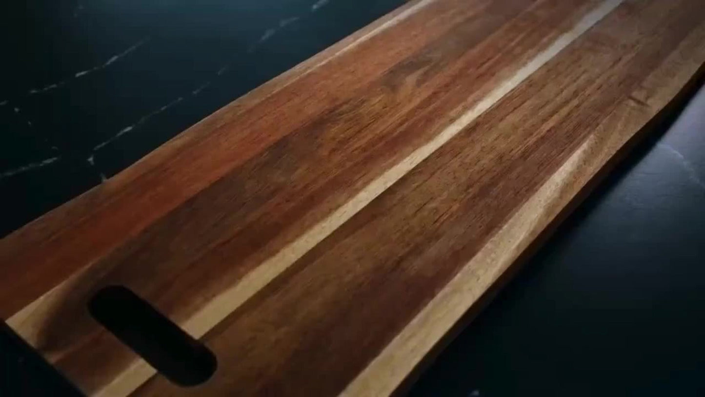 Thirty-Six-by-Twelve-Inch Rectangular Charcuterie Serving Board with Two Stands and Side Handles