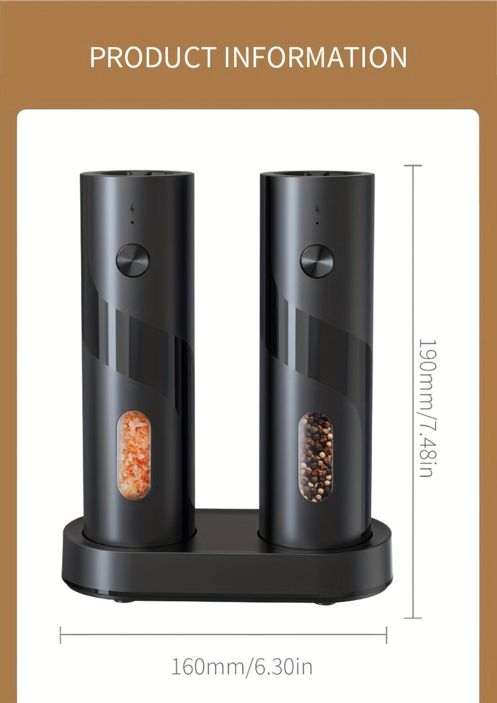 Electric Salt and Pepper Grinder Set – Rechargeable Automatic Mills with LED Light, Adjustable Coarseness & 3.72oz Capacity for Home Kitchen, BBQ, Restaurant & Outdoor Entertaining