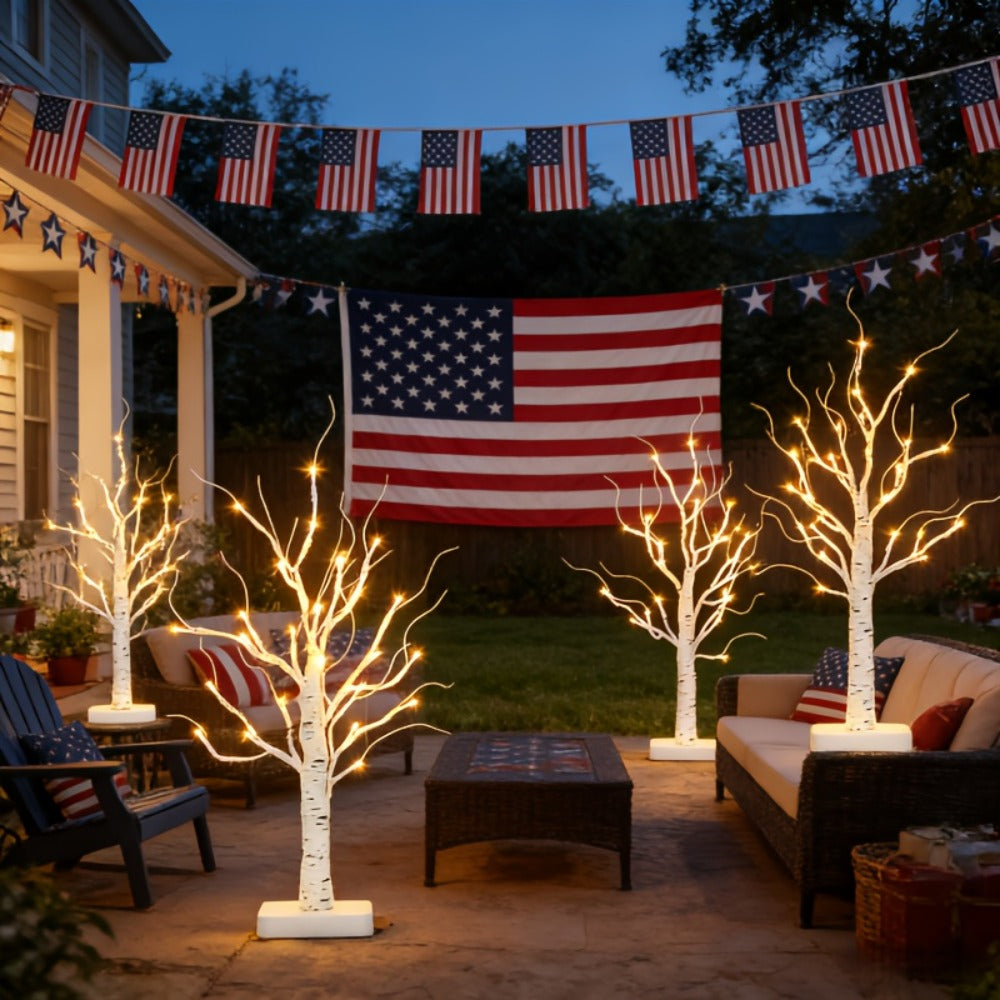 LED Illuminated Birch Tree Decoration – Battery-Powered Warm White Glowing Birch Trees for Wedding, Home, Fireplace & Indoor Gatherings – Freestanding Decorative Light Display, 4 or 6 Pack