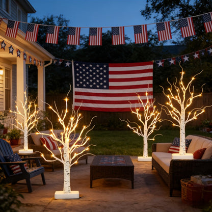 LED Illuminated Birch Tree Decoration – Battery-Powered Warm White Glowing Birch Trees for Wedding, Home, Fireplace & Indoor Gatherings – Freestanding Decorative Light Display, 4 or 6 Pack