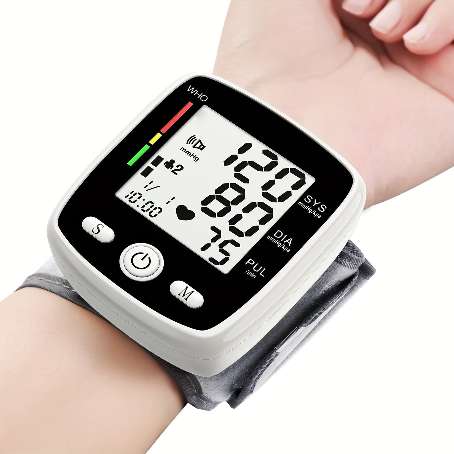 Blood Pressure Monitor Wrist Device with Rechargeable Power, Large LCD, Voice Readout and Two-User 198-Reading Memory