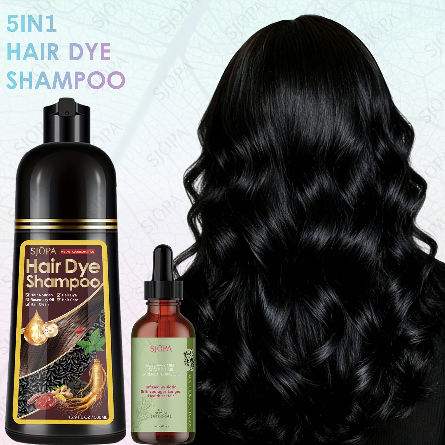 Hair Dye Coloring Shampoo 5-in-1 Upgraded with Hibiscus Oil, Squalane & Glycerin - Quick Color & Nourishing, Gentle Skin-Safe Formula, 12 Shades for Women & Men, Extra Large 500ml / 16.91oz