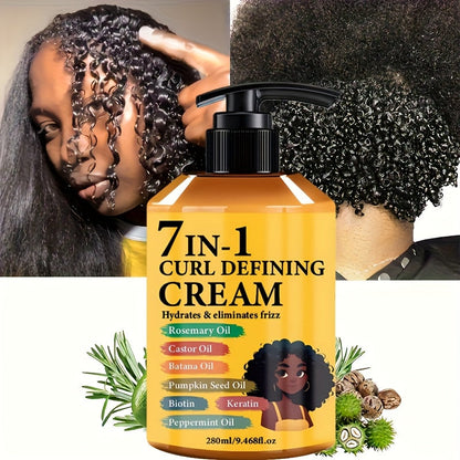 Curl Cream for Wavy & Curly Hair 9.47oz - 7-in-1 Moroccan Argan Oil & Rosemary Formula for Long-Lasting Hold, Frizz Control & Naturally Fluffy Defined Curls | Curly Girl Method Approved