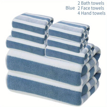 Towel Set 8 Piece 280GSM Two-Color Striped Mix with 2 Bath, 2 Face and 4 Hand Towels for Home and Guest Use