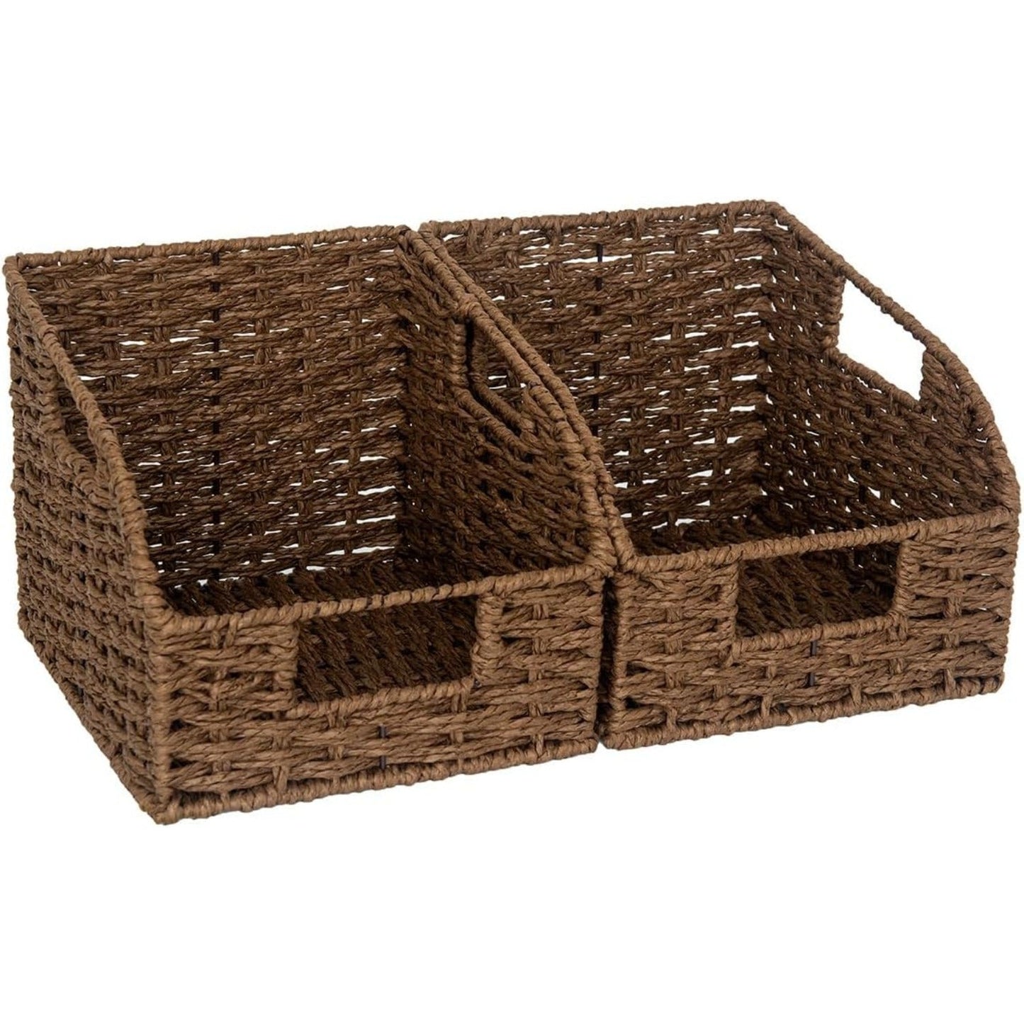 Wicker Storage Baskets 2-Pack - Water Hyacinth & Seagrass Pantry Organizer Bins for Shelves, Kitchen, Bathroom, Bedroom, Boho Home Decor