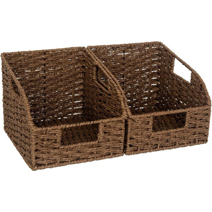 Wicker Storage Baskets 2-Pack - Water Hyacinth & Seagrass Pantry Organizer Bins for Shelves, Kitchen, Bathroom, Bedroom, Boho Home Decor