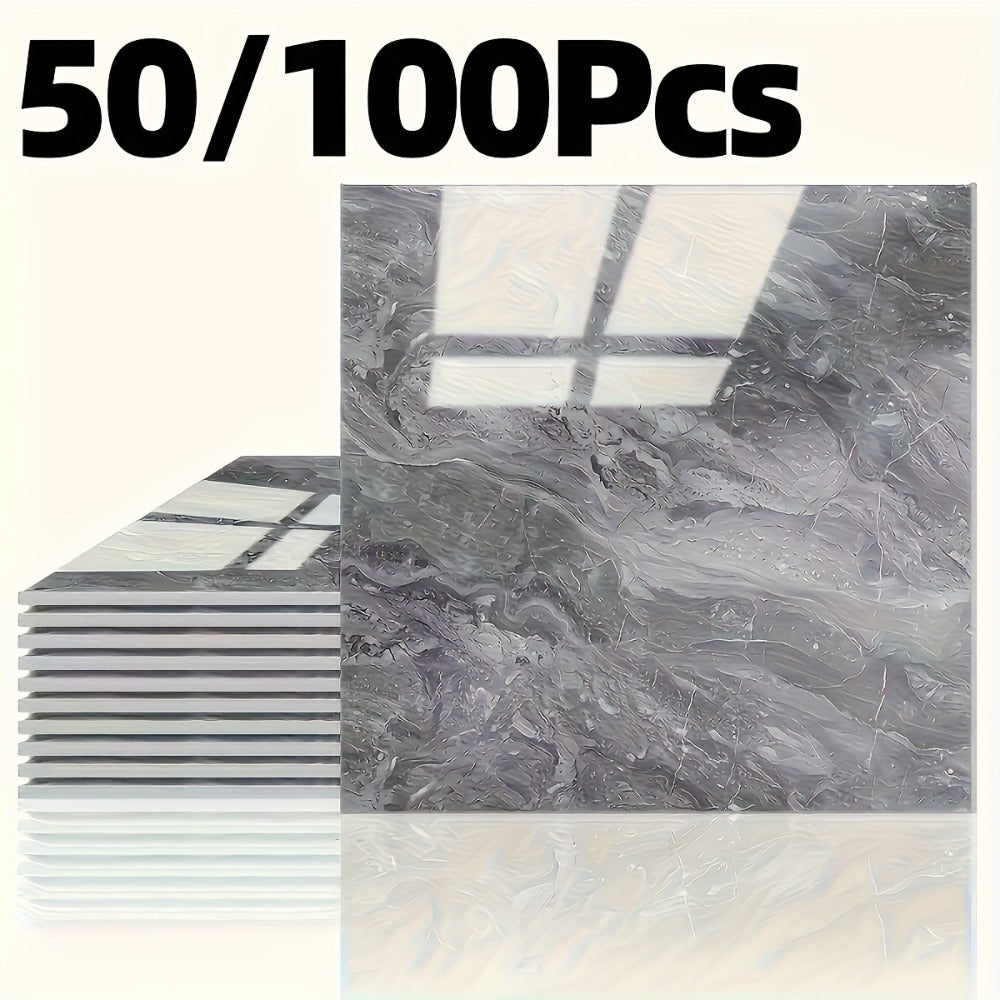 11.81-Inch Square Marble-Pattern Peel-and-Stick Wall Tiles in 50- or 100-Piece Design Options