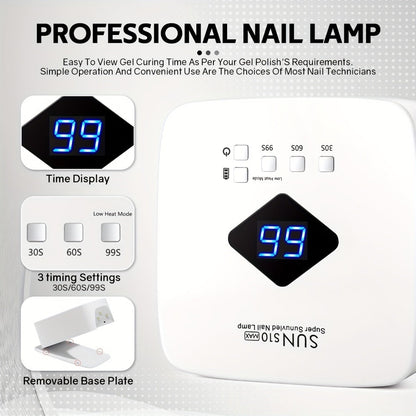 Wireless 30-Bead UV LED Nail Lamp in White with Three Timer Settings and SUN-S10MAX Model Label