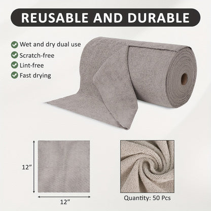 Reusable Tear-Away Cleaning Cloth Roll in Beige, Blue, Green, Pink or Gray with 50- or 100-Piece Options