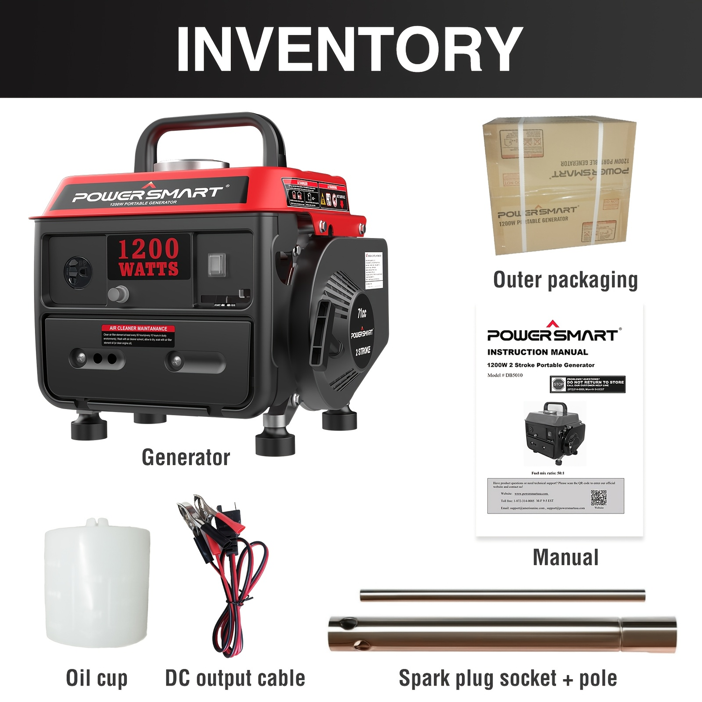 Portable Generator 1200W 2-Stroke Low Noise - Compact Lightweight Gas Powered Generator for Camping, Job Sites, Outdoor Work, Home Emergency Backup, Easy Recoil Start