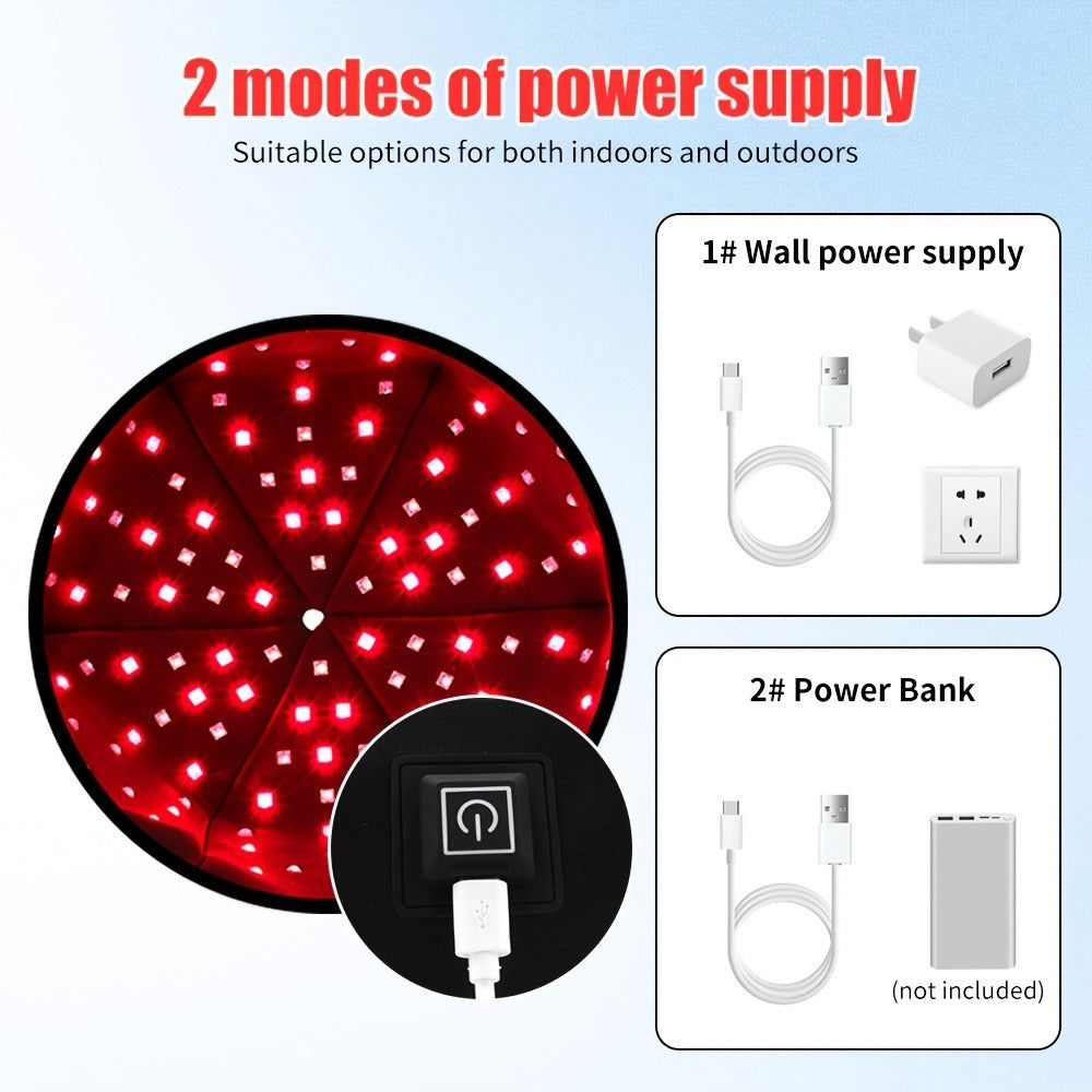 Wearable 120-LED Red and Near-Infrared Light Cap with 630nm and 820nm Modes in Black or Gray