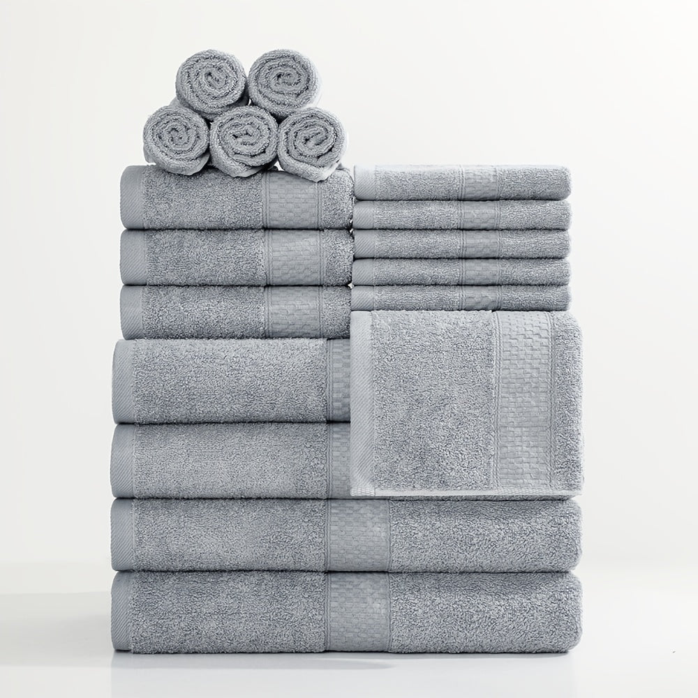 Towel Set 12, 16 or 18 Piece 450GSM Cotton-Blend Bath, Hand and Face Towels in Multiple Colors