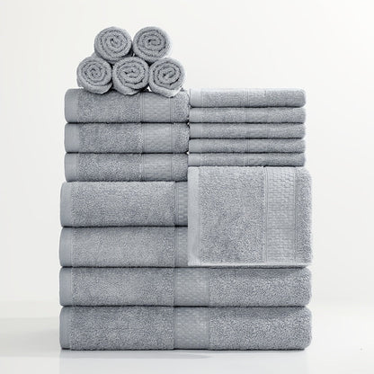 Towel Set 12, 16 or 18 Piece 450GSM Cotton-Blend Bath, Hand and Face Towels in Multiple Colors