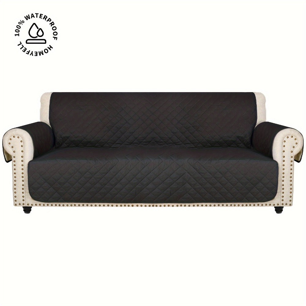 Sofa Cover Waterproof Quilted Microfiber Three-Seat Panel Set with Two Foam Tubes, Straps and Side Pocket