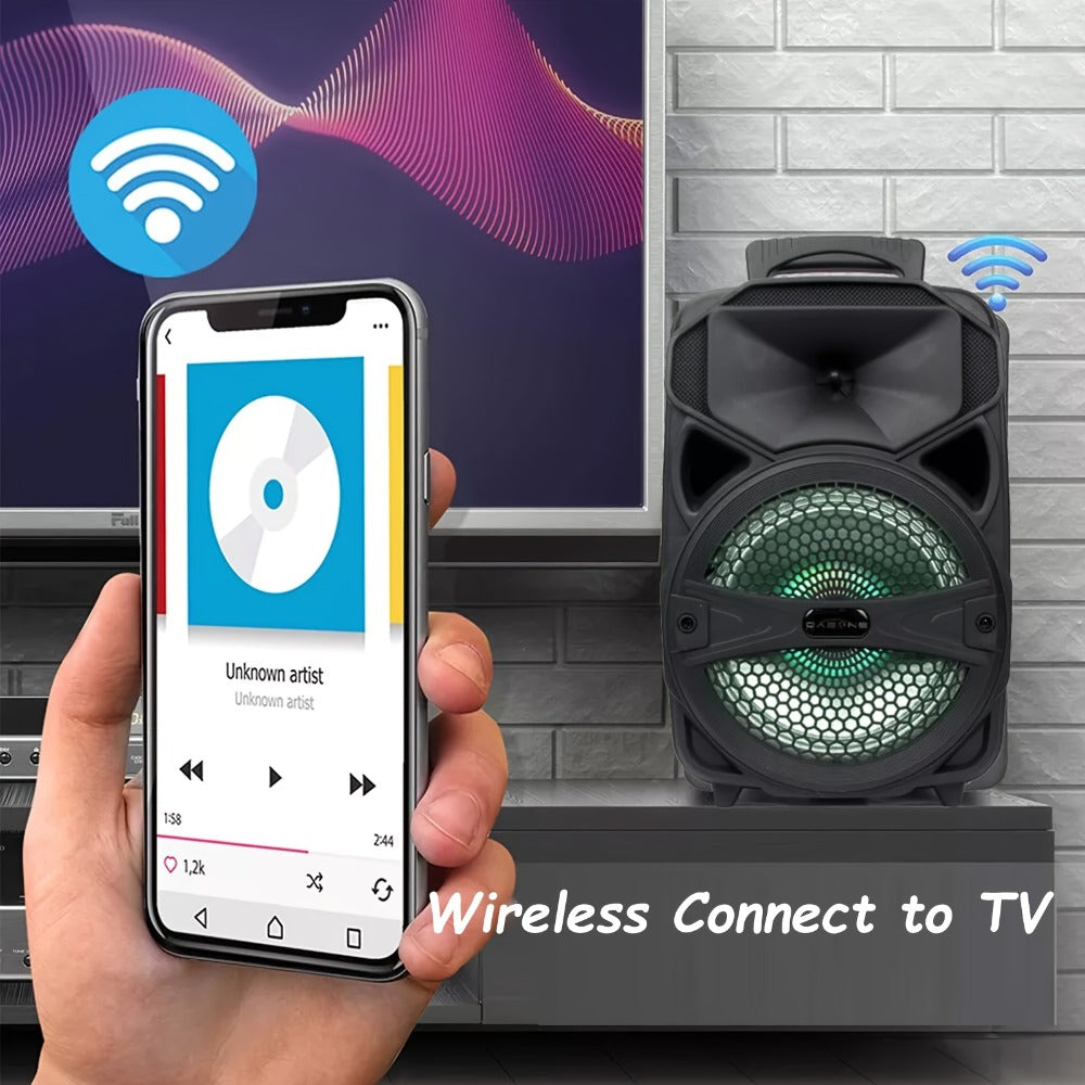 8-Inch Portable Party Speaker with Bluetooth, FM, LED Light, Remote, Microphone, AUX, USB and TF, Four Options