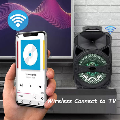 8-Inch Portable Party Speaker with Bluetooth, FM, LED Light, Remote, Microphone, AUX, USB and TF, Four Options