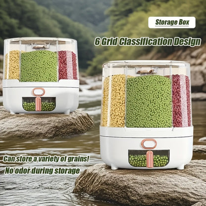 Rotating Grain Food Storage Organizer with Six Compartments and 13lb or 22lb Capacity Options