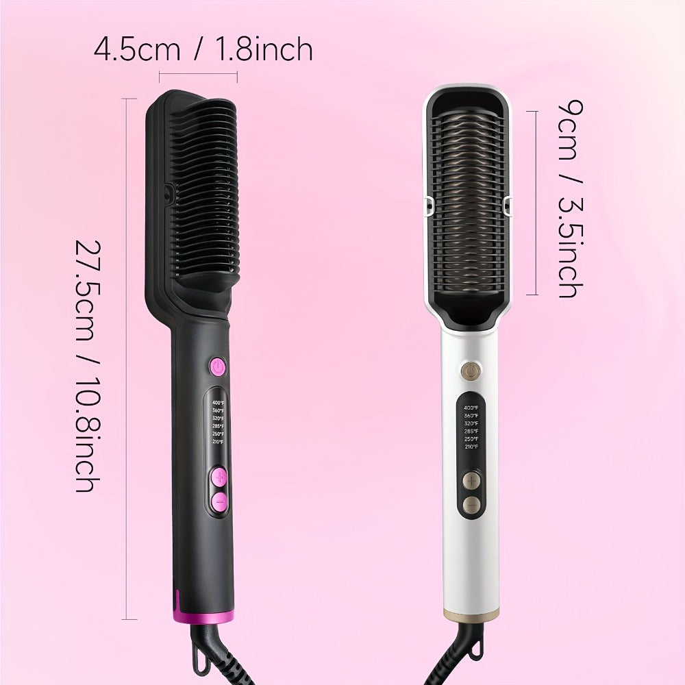 Ionic Hair Straightener Brush Anti-Scald – Precise Temperature Control Auto Shut-Off Straightening Comb Flat Iron for Women All Hair Types – Rose Gold, Black, Gift for Her