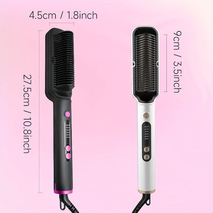 Ionic Hair Straightener Brush Anti-Scald – Precise Temperature Control Auto Shut-Off Straightening Comb Flat Iron for Women All Hair Types – Rose Gold, Black, Gift for Her