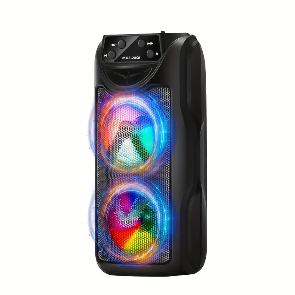 Dual Speaker Bluetooth Speaker with LED Ambient Lighting MOS-2058, Portable Wireless Stereo Sound System for Bedroom Living Room Party Outdoor Camping, Rechargeable Home Audio Speaker with Colorful Mood Lights