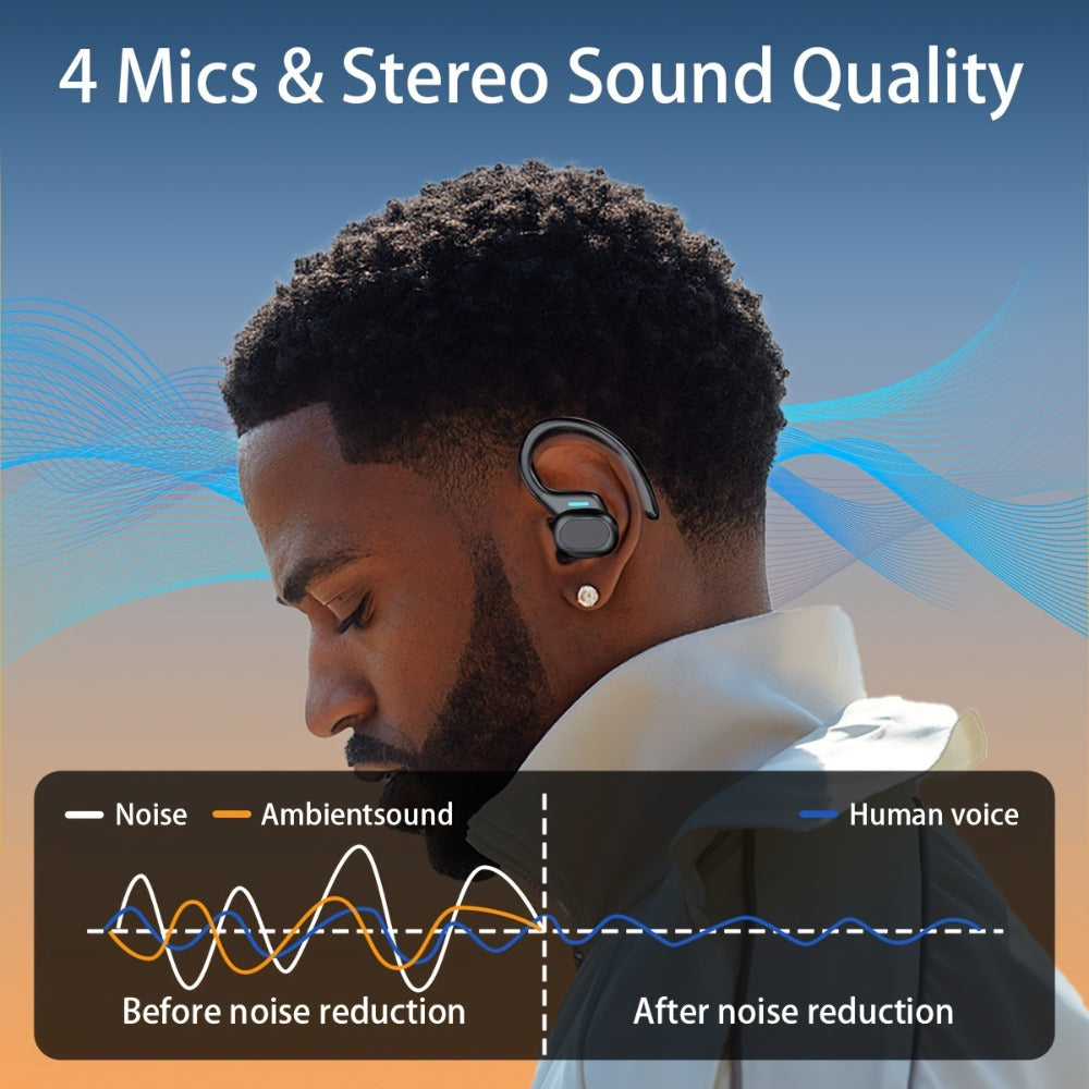 Sports Earhook TWS Earbuds ENC Noise Cancellation, LED Display Charging Case Touch Controls Type-C Charging, True Wireless Earphones Compatible with Mobile Phones for Running Gym Workout