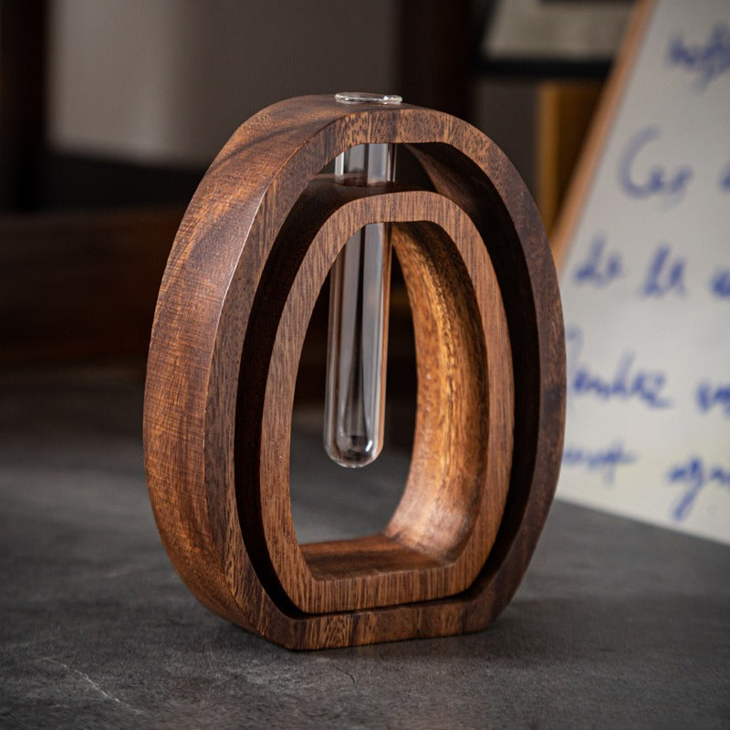 Four-Piece Wood-Frame Propagation Vase Set with Two Glass Tubes and Small and Large Oval Stands
