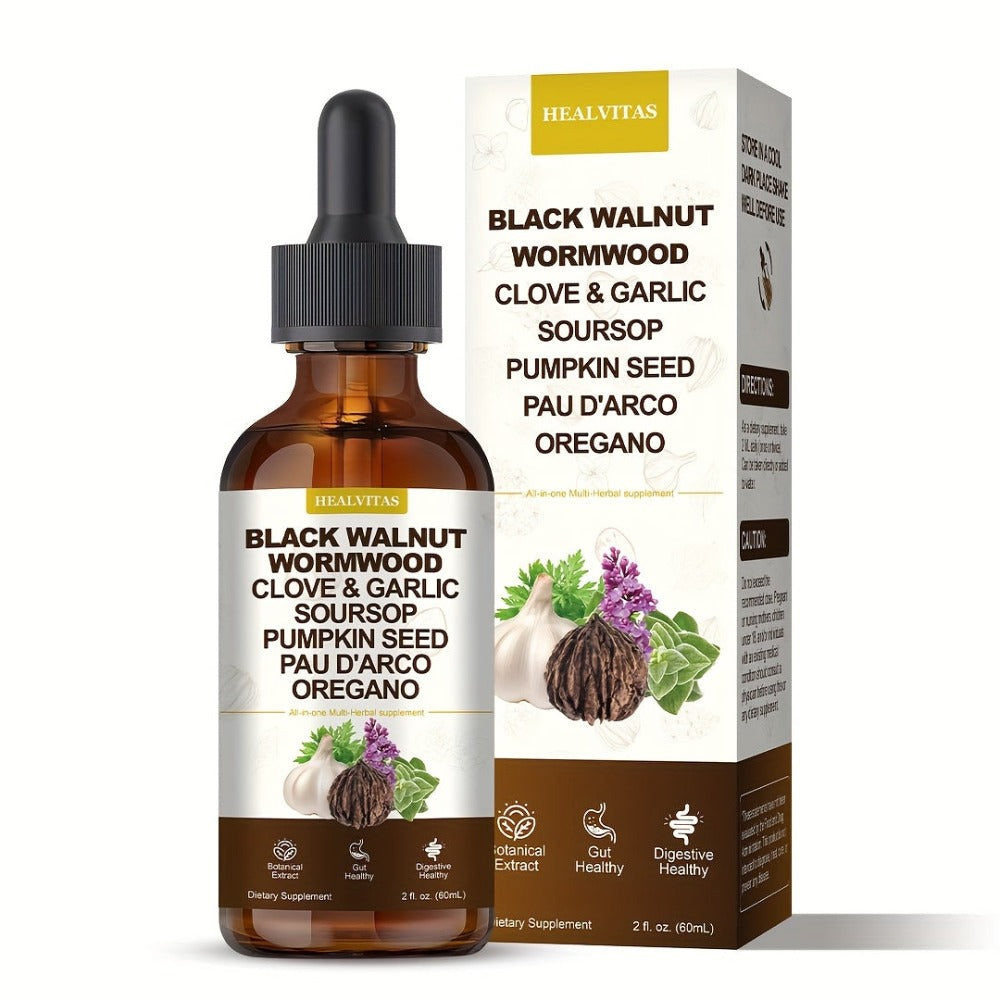 Black Walnut Wormwood Tincture with Oregano, Garlic & Berberine — Herbal Gut Cleanse Drops | Digestive Health, Gut Balance & Internal Cleanse Support | Natural Liquid Formula | 2 fl oz