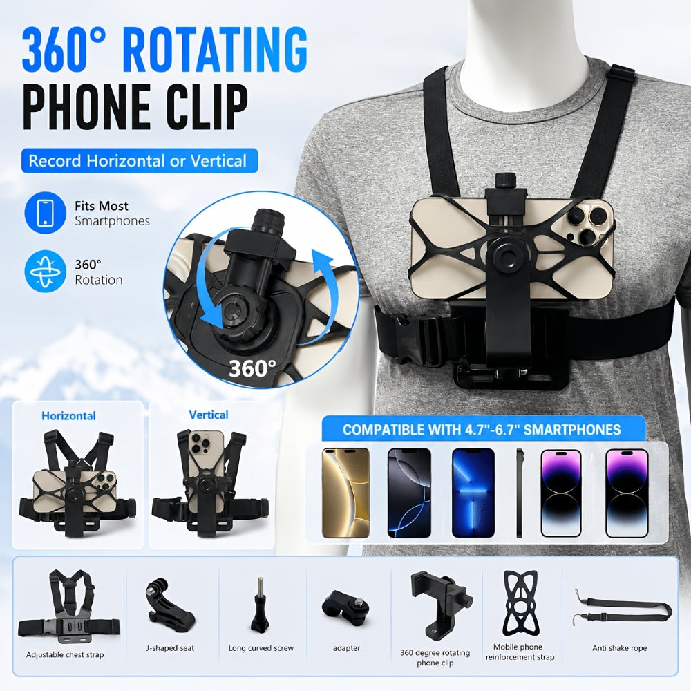 Adjustable Chest Camera Mount Harness with Six Black Checkout Styles and One-Size Strap Configuration