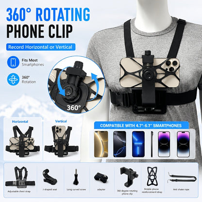 Adjustable Chest Camera Mount Harness with Six Black Checkout Styles and One-Size Strap Configuration