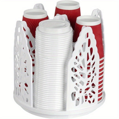 Paper Cup Holder Kitchen Organizer 4-Compartment Rotating Dispenser with Detachable Design in Two Colors