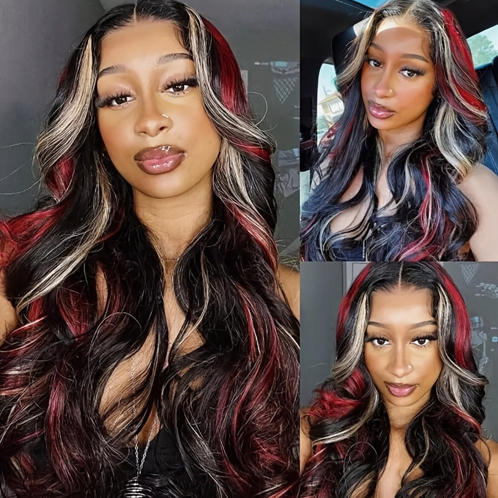 Lace Front Wig 28in Body Wave Highlight Style with 13x4 HD Lace, 180% Density, Combs and Strap