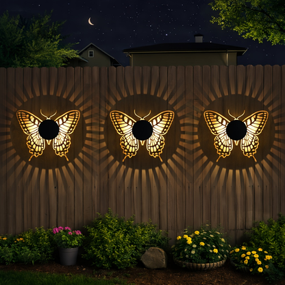 Two- or Four-Piece Solar Butterfly Fence Lantern Set with Metal Cutout Shades, 16 x 7.8 x 8.5cm Each