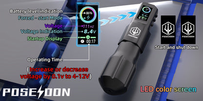 POSEIDON LTK08 Tattoo Kit with 1800mAh Color-Display Pen, 20 Cartridges, 11 Inks and Carry Case