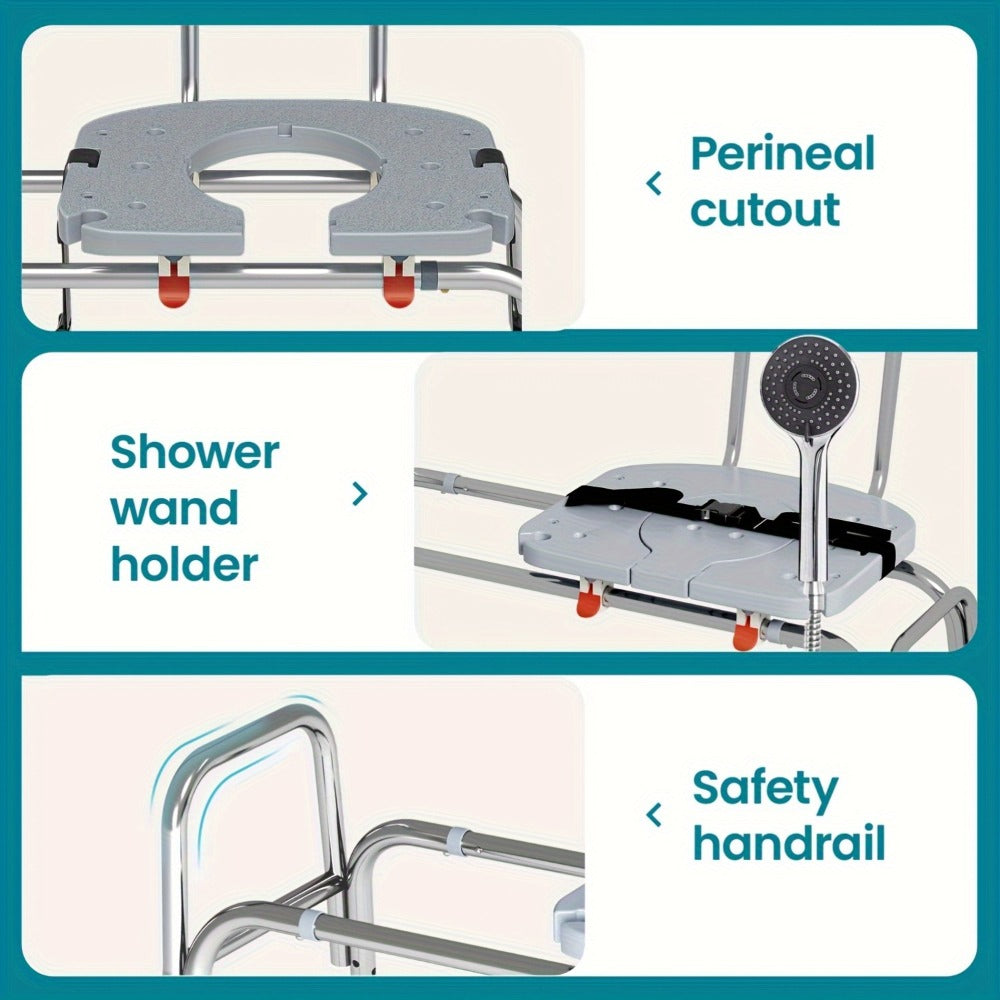 Sliding Bathtub Transfer Bench with Reversible Grey Seat, Safety Rail, Backrest and Adjustable Legs